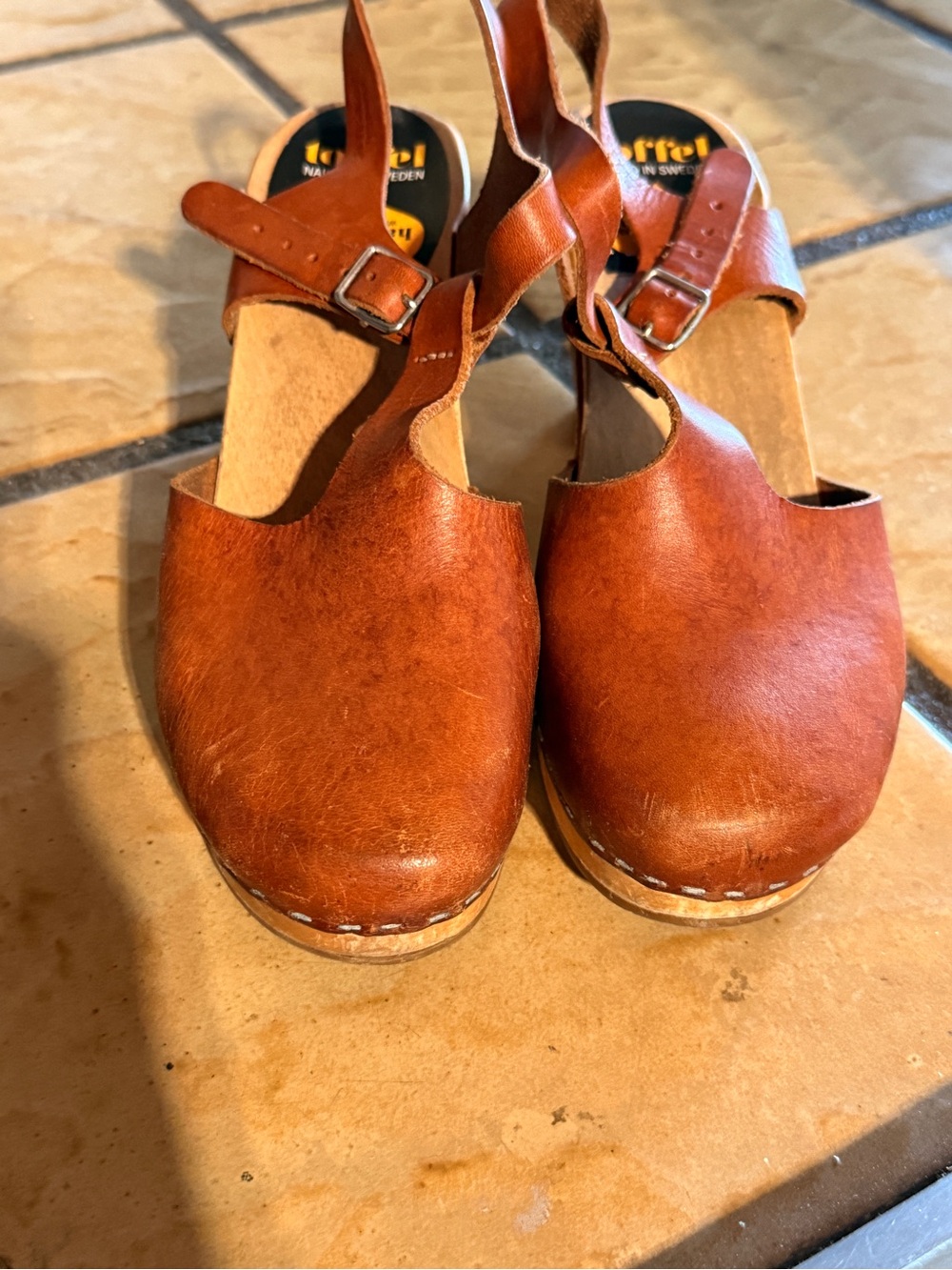Swedish Hasbeens Chestnut Leather Slingback Clogs